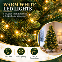 Sapin de Noël artificiel pré-éclairé de 6, 7 ou 8 pieds avec lumières LED blanc chaud – Montage facile, arbre articulé pour décoration intérieure