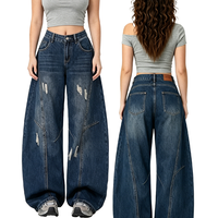Vaqueros Vintage Horseshoe para Mujer, de Cintura Alta, Pierna Curva, Vaqueros Rotos, con Corte 3D, Pantalones Distressed Estilo Barril, Streetwear 2026