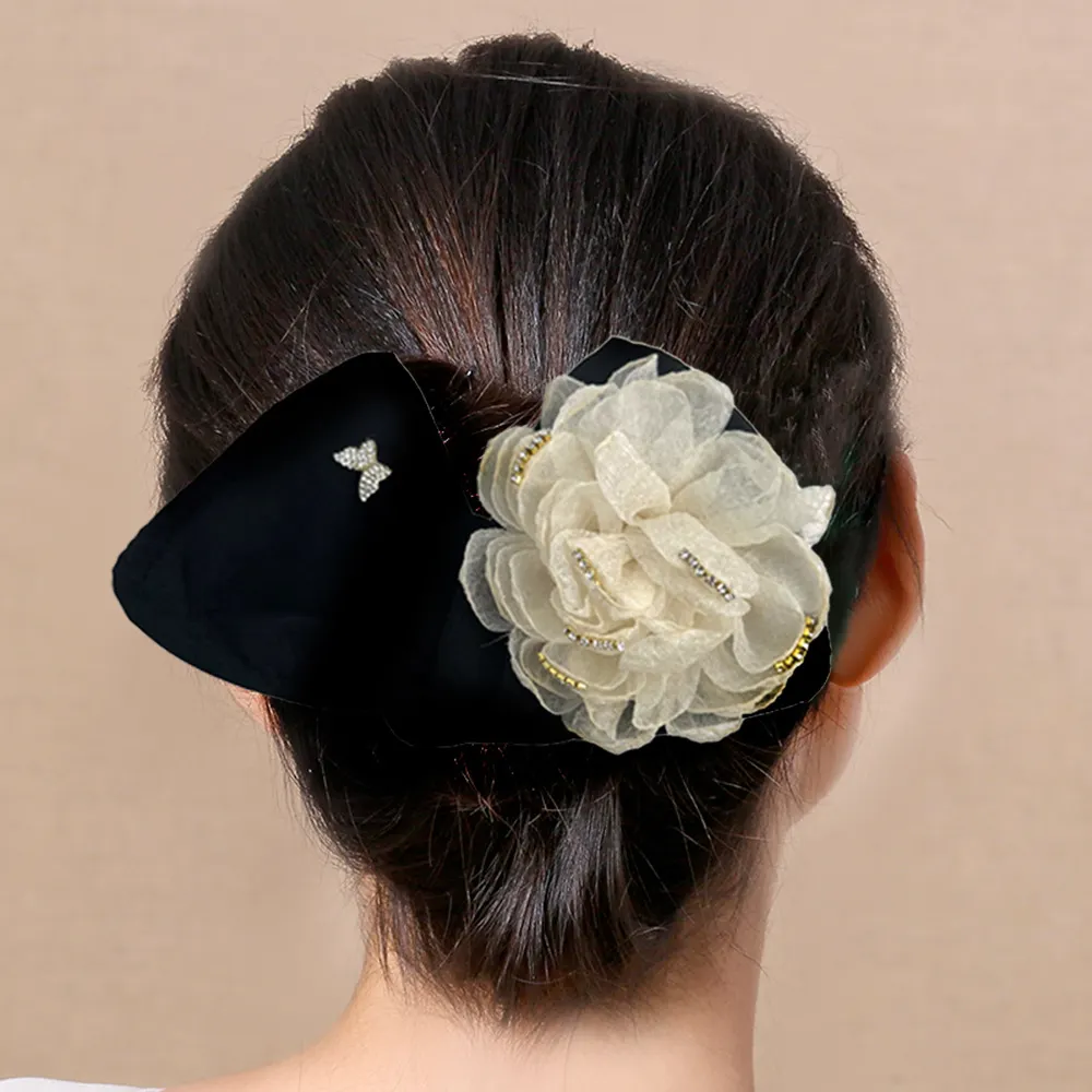 MIO Fashion Korean Hairstyle Holder Large Flower Lazy Hair Curler Bow Bun Clips Black Magic Synthetic Twist Hair Clip For Women