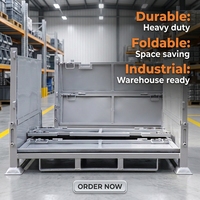 Caisse de stockage pliable et empilable en acier avec revêtement en poudre OEM HPowder Coated pour entrepôt, conteneur pliant en acier pour marchandises et stockage