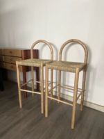 Tabourets de bar en bois massif tressé en rotin de style designer, tabourets de bar d'îlot de style chinois vintage
