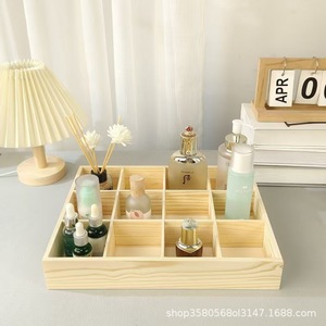 Boîte de rangement rectangulaire en bois massif pour bureau, organisateur de bureau à plusieurs compartiments pour l'organisation de la papeterie - Product Image 2