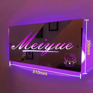 Custom Shape Neon Light Acrylic Round Gold Luminous Mirror Decoration Acrylic Mirror Sheets Decor Wall