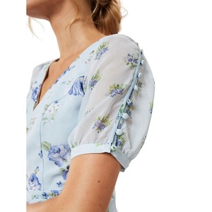 Nuevo diseño Flexible ligera azul de manga corta verano vestido - Product Image 4