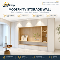 Meuble TV mural sur mesure pour toute la maison, finition blanc mat, grain de bois, étagères ouvertes encastrées et tiroirs pour appartement et salon (OEM/ODM)