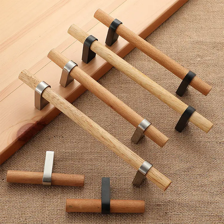 Maniglie in legno per mobili in tiranti e manopole per cassetti moderne per porte da cucina nere