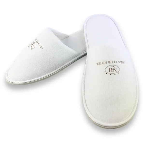 White Disposable Slippers Hotel Slippers Waffle Grey Logo