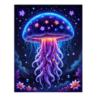 Ever Moment Peinture Diamant Animaux Marins, Kit Mosaïque avec Résine Complète, Toile Courte à Bords Courbes, Motif Méduse ASF3046