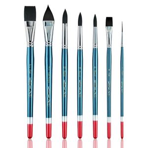 Fournitures d'art professionnelles, ensemble de 7 pinceaux, manche bleu, poils en nylon, pinceaux d'art, manche en bouleau, pinceaux multi-usages pour peinture à l'aquarelle - Product Image 2
