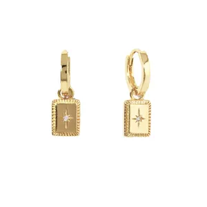 Gemnel fashion jewelry 14k gold plated huggie dangle star hoop earring