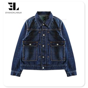 LARSUR Veste en jean personnalisée d'usine Selvedge Veste en jean personnalisée avec bouton Style japonais <span class=keywords><strong>Paris</strong></span> Veste en jean de récupération avec boucle Selvedge - Product Image 3