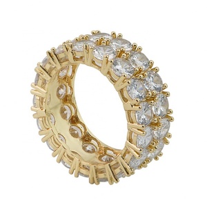 Anillo Hip Hop Iced Out con Baño de Oro 14K y Zirconia Grande para Hombre, Joyería Bling de Latón para Raperos - Product Image 1