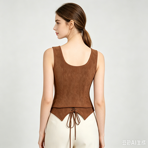 Haut corset sans manches pour femme en faux daim, avec laçage frontal, gilet amincissant, bustier gothique rétro pour le quotidien et les fêtes d'Halloween - Product Image 5