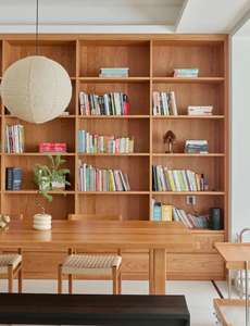 Libreria Tradizionale Nord Americana in Legno di Ciliegio - Scaffale in Legno con Pannelli in Vetro e Cassetti per Soggiorno/Studio - Product Image 3