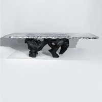 Table basse en résine transparente style glacier, design chinois moderne, luxe léger, ensemble table et chaises irrégulier