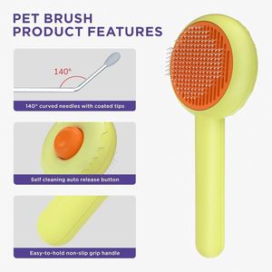 Brosse de toilettage pour animaux de compagnie, pour chats et chiens, brosse autonettoyante pour éliminer les nids de poussière, les nœuds et les poils morts, pour poils courts ou longs - Product Image 3