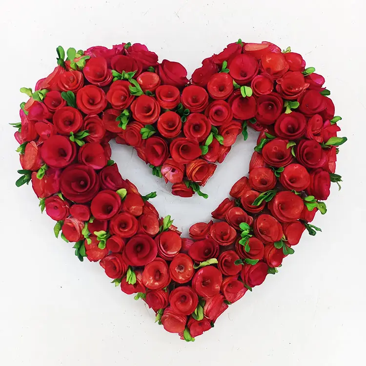 Corona artificiale fatta a mano delle foglie verdi rosse del cuore del grande fiore della corona di vendita calda del cuore