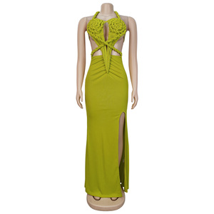 Femmes Sexy tricoté licou dos nu couleur unie longueur au sol décontracté avant transfrontalier pour <span class=keywords><strong>Aliexpress</strong></span> pour Amazon européen - Product Image 3