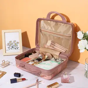 High Quality Rose Gold Small Portable Travel Suitcase Hand Luggage ABS Carrying Makeup Case For Cosmetic