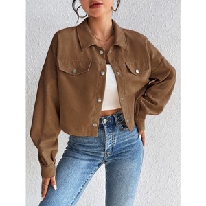 Nouvelle <span class=keywords><strong>Veste</strong></span> Courte en <span class=keywords><strong>Velours</strong></span> Côtelé à Col Polo pour <span class=keywords><strong>Femme</strong></span>, Collection Automne Hiver 2026, Style Western Chic, Épaules Tombantes, Manteau Décontracté, Vêtement d'Extérieur, Vente en Gros - Product Image 1
