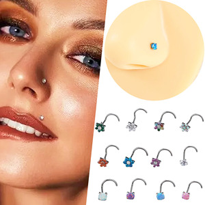 Piercing de nez sans filetage en titane G23 de qualité implant, forme S, bijoux de mode pour femmes, boucles d'oreilles en zircon et diamant - Product Image 1