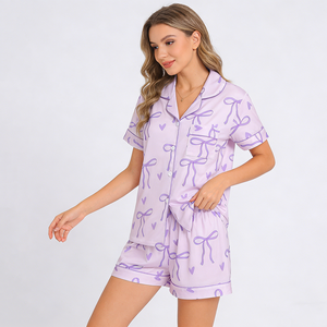 Ventes en gros de pyjamas décontractés à manches courtes pour femmes, ensemble de vêtements de nuit confortables pour femmes, été - Product Image 5