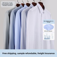 Chemise homme 200S 4 plis haut de gamme prête à porter, infroissable, 100% coton popeline, manches longues, col carré uni, luxe discret