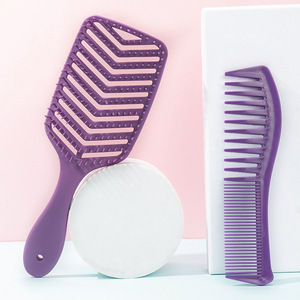 Silicone <b>Shampoo</b> <b>Brush</b> Wide Tooth Styling Comb Hair Smoothing Set For Women Purple - Product Image 3