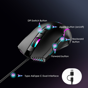 USB/Type-c Wired <strong>Mouse</strong> with RGB Light, Shaking <strong>Mouse</strong> to Prevent Computer Sleep Jiggler <strong>Mouse</strong> for Office, PC and Home Gaming - Product Image 2