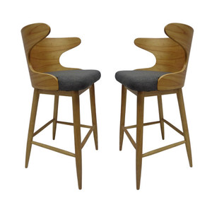 Modern Industrial New Wood <b>Stool</b> Kitchen Cafe Dining Chairs with Backrest for Restaurant Bar Hotel and Home Use (Set of 2) - Product Image 2