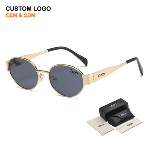 Custom Logo Designer Unisex Retro HD Lenses Trendy <strong>Sunglasses</strong> Fashion Vintage Gold Oval Metal Frame Luxury <strong>Sunglasses</strong> Men Women - Product Image 2