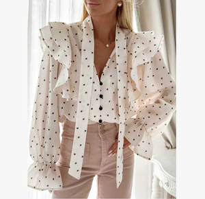 <span class=keywords><strong>Camicette</strong></span> Vintage <span class=keywords><strong>Bianche</strong></span> da Donna all'Ingrosso, Top a Maniche Lunghe <span class=keywords><strong>con</strong></span> <span class=keywords><strong>Volant</strong></span> e Bottoni, Moda Autunnale Casual - Product Image 1