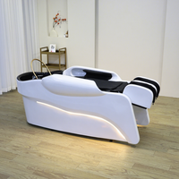 Chaise de massage multifonctionnelle moderne pour salon de coiffure avec lumière LED et lavabo en céramique pour salon de coiffure