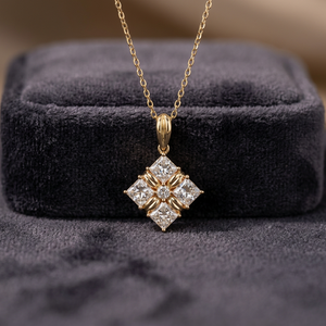 จี้เพชรทรงปรินเซสคัทแบบซ้อน 14K ทองคำเหลือง สร้อยคอทรงสี่เหลี่ยมสำหรับผู้หญิง เครื่องประดับเพชรเลี้ยงในห้องปฏิบัติการ - Product Image 6