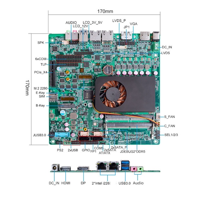 itx motherboard 12/13th gen I5-12450H lvds/DP/HD Three Display 2*DDR5 SO-DIMM PCIe4.0_X4 mini embedded industrial motherboard