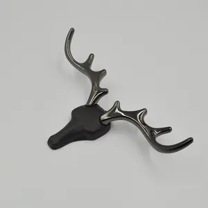 HONGHUI Wall Decoration Antlers Single Key Hanger Hooks Wall Coat Keys Deer Animal Shape Hook Black Wall Hook Animal