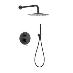 Set <span class=keywords><strong>Doccia</strong></span> a Cascata a Parete in Ottone Spazzolato Oro <span class=keywords><strong>con</strong></span> Doccetta, Kit Bagno Moderno - Product Image 5