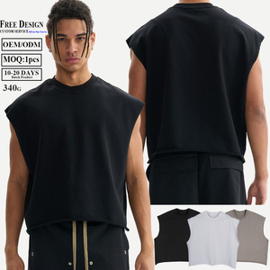 Débardeur sans manches en molleton épais pour homme, coupe courte à bords bruts, personnalisable avec logo ODM, streetwear décontracté de haute qualité - Product Image 2