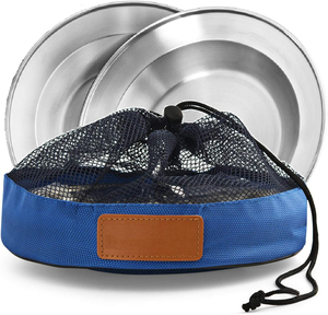 Tragbares Camping-Tellerset 4 Pack rund Edelstahl Essteller Speise-Servierbrett für Wandern BBQ - Product Image 2
