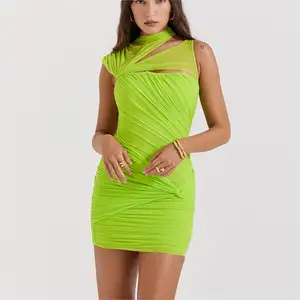 2024 üretici özel son moda koleksiyonu zarif yaz kadın Mini elbiseler Neon yeşil Mini elbise