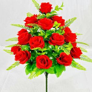 Ramo de <span class=keywords><strong>flores</strong></span> rosas artificiales de seda de 18 cabezas arreglo de ramo de rosas de imitación para <span class=keywords><strong>cementerio</strong></span> - Product Image 1