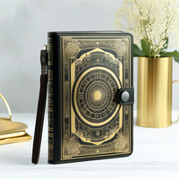 Journal intime en cuir PU noir taille A5 de haute qualité Cahier à reliure spirale de conception d'estampage doré avec bord doré