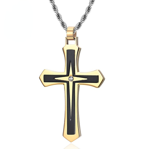 Factory Wholesale 316 Stainless Steel Two-tone Cross Necklace New Trendy <b>Titanium</b> Steel Men's Pendant Necklace - Product Image 1