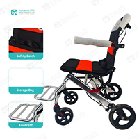 Fauteuil de transport léger en aluminium avec siège en maille orange, fauteuil roulant de voyage sportif avec freins à main pour accompagnant