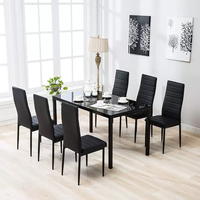 Meubles de salle à manger en gros, ensemble de table à manger moderne en verre noir avec 4 chaises