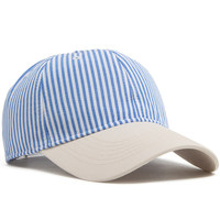 Casquettes à 6 panneaux rayées brodées sur mesure, casquette de baseball bicolore, esthétique côtière preppy, casquette de soleil à fines rayures, style rétro resort