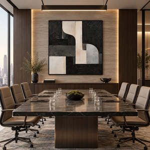 Dipinto a Olio Astratto Geometrico Modernista su Tela, Nero e Avorio, Dipinto a Mano, <span class=keywords><strong>Arte</strong></span> Murale Testurizzata per Hotel, Lobby, Ufficio - Product Image 4