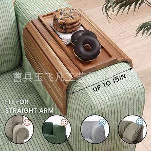Acacia Wood Foldable Sofa Armrest Tray 38cm <b>Storage</b> Box For Living Room Beverage Snacks Phone <b>Remote</b> <b>Control</b> - Product Image 1