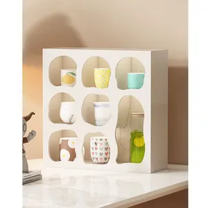 INNOVA Wholesale home kitchen table top display 3 tiered white color wooden cup mug storage rack shelf supplier