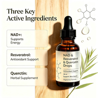 Produit de beauté oral en gouttes liquides de complexe NAD+ et de resvératrol à marque privée pour l'énergie et la santé de la peau des femmes adultes